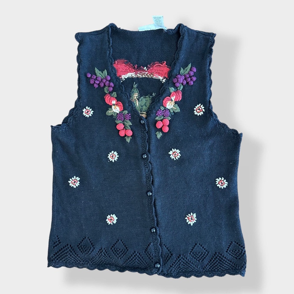 Capacity Vintage 3D Knit Fruit Sweater Vest Cardigan Size M